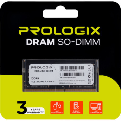 Модуль пам'яті для ноутбука SoDIMM DDR4 8GB 3200 MHz Prologix (PRO8GB3200D4S)