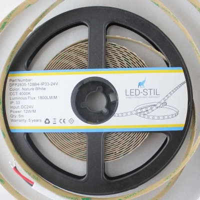 Світлодіодна стрічка LED-STIL 4000K 12 Вт/м 2835 128 діодів IP33 24 Вольта 1800 lm нейтральне світло (DFP2835-128B4-IP33-24V)