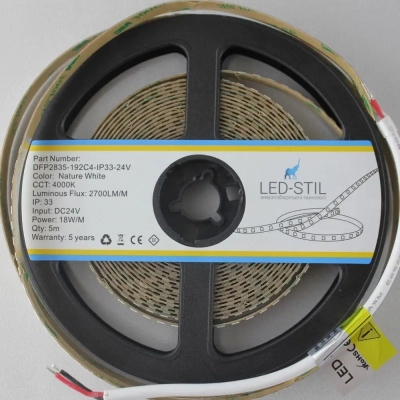 Світлодіодна стрічка LED-STIL 4000K 18 Вт/м 2835 192 діода IP33 24 Вольта 2700 lm нейтральне світло (DFP2835-192C4-IP33-24V)