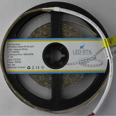 Світлодіодна стрічка LED-STIL 4000K 6 Вт/м 2835 64 діода IP33 24 Вольта 900 lm нейтральне світло (DFP2835-64A4-IP33-24V)