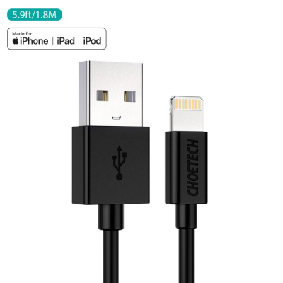 Дата кабель USB 2.0 AM to Lightning 1.8m 2.1A MFI Black Choetech (IP0027-BK)