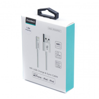 Дата кабель USB 2.0 AM to Lightning 1.8m 2.1A MFI White Choetech (IP0027-WH)