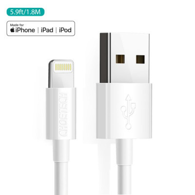 Дата кабель USB 2.0 AM to Lightning 1.8m 2.1A MFI White Choetech (IP0027-WH)