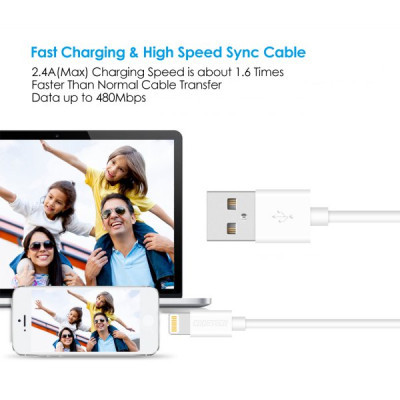 Дата кабель USB 2.0 AM to Lightning 1.8m 2.1A MFI White Choetech (IP0027-WH)