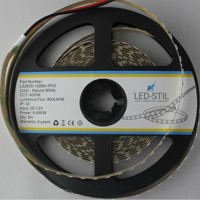 Світлодіодна стрічка LED-STIL 4000K 8,6 Вт/м 2835 120 діодів IP33 12 Вольт 800 lm нейтральне світло (LS2835-120B4-IP33)
