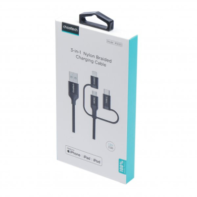 Дата кабель USB 2.0 AM to Lightning + Micro 5P + Type-C 1.2m MFI Choetech (IP0030-BK)