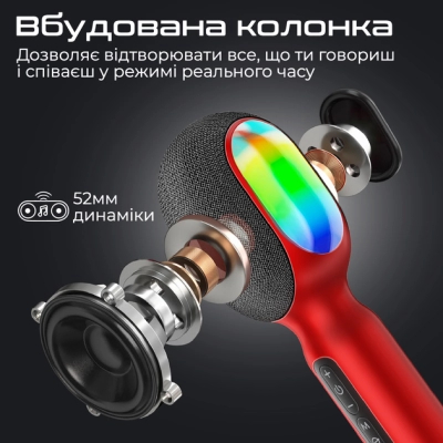 Мікрофон Promate VocalMic Bluetooth 2 x AUX LED Red (vocalmic.red)