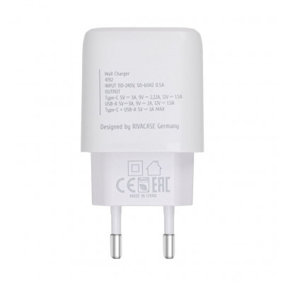 Зарядний пристрій RivaCase 1 USB-A + 1 Type-C, QC 3.0+PD 20W (PS4192 W00 (White))