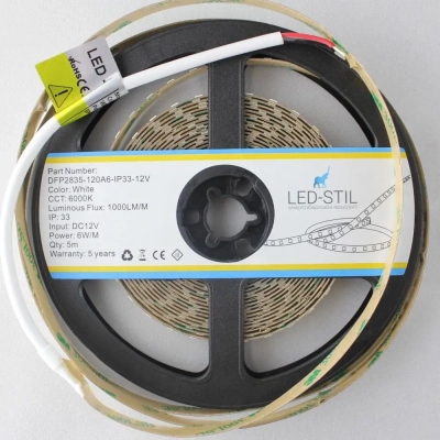 Світлодіодна стрічка LED-STIL 6000K 6 Вт/м 2835 120 діодів IP33 12 Вольт 950 lm холодне світло (DFP2835-120A6-IP33-12V)
