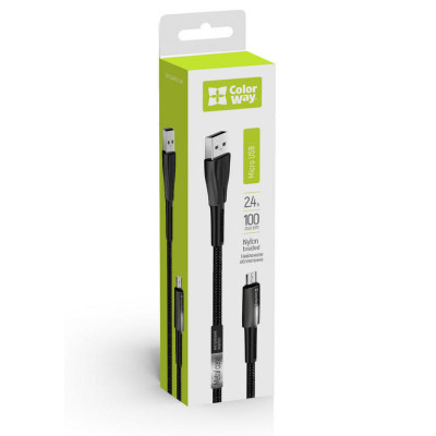Дата кабель USB 2.0 AM to Micro 5P 1.0m zinc alloy + led black ColorWay (CW-CBUM035-BK)