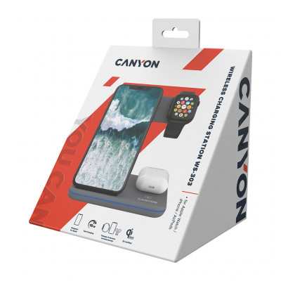 Зарядний пристрій Canyon WS-303, 3in1 Wireless Dark Grey (CNS-WCS303DG)