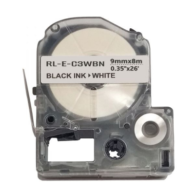 Стрічка для принтера етикеток UKRMARK RL-E-C3WBN-BK/WT, аналог LC3WBN. 9 мм х 8 м (CELC3WBN)
