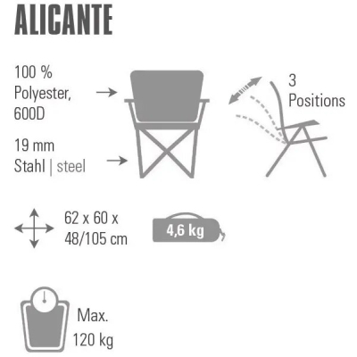 Крісло складане High Peak Alicante Dark Grey/Blue (929561)