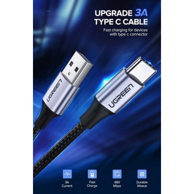 Дата кабель USB 2.0 AM to Type-C 1.5m US288 Aluminum Braid (Black) Ugreen (60127)