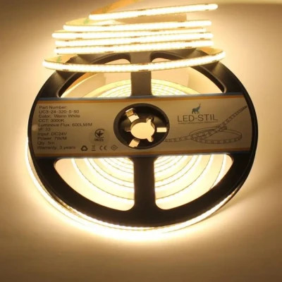 Світлодіодна стрічка LED-STIL 3000K 7 Вт/м COB 320 діодів IP33 24 Вольта 600 lm тепле світло , вузька (UC3-24-320-5-90)