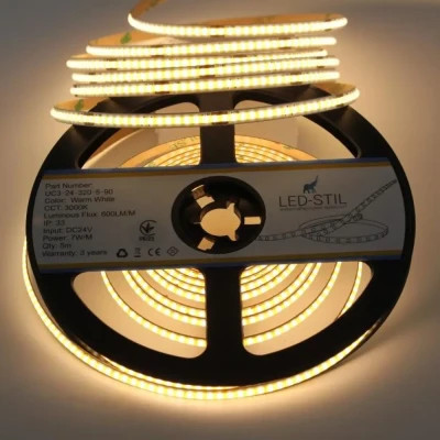 Світлодіодна стрічка LED-STIL 3000K 7 Вт/м COB 320 діодів IP33 24 Вольта 600 lm тепле світло , вузька (UC3-24-320-5-90)