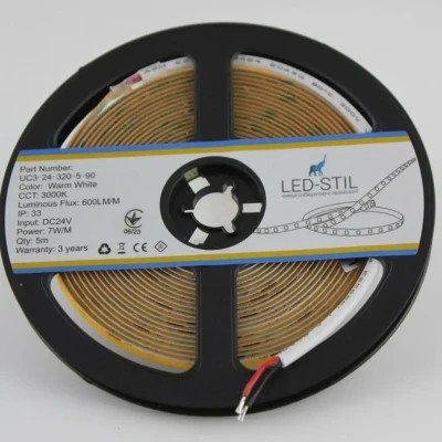 Світлодіодна стрічка LED-STIL 3000K 7 Вт/м COB 320 діодів IP33 24 Вольта 600 lm тепле світло , вузька (UC3-24-320-5-90)