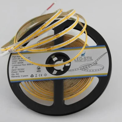 Світлодіодна стрічка LED-STIL 3000K 7 Вт/м COB 320 діодів IP33 24 Вольта 600 lm тепле світло , вузька (UC3-24-320-5-90)