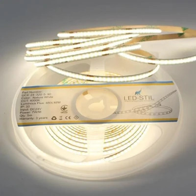 Світлодіодна стрічка LED-STIL 4000K 7 Вт/м COB 320 діодів IP33 24 Вольта 650 lm нейтральне світло, вузька (UC4-24-320-5-90)