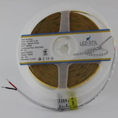 Світлодіодна стрічка LED-STIL 4000K 7 Вт/м COB 320 діодів IP33 24 Вольта 650 lm нейтральне світло, вузька (UC4-24-320-5-90)