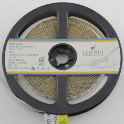 Світлодіодна стрічка LED-STIL 9,6 Вт/м 2835 120 діодів IP33 12 Вольт 100 lm Рожевий колір свічення (DFN2835-120A-IP33-P)