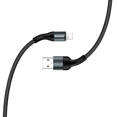 Дата кабель USB 2.0 AM to Lightning 1.0m nylon black ColorWay (CW-CBUL045-BK)