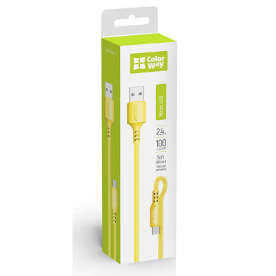 Дата кабель USB 2.0 AM to Micro 5P 1.0m soft silicone yellow ColorWay (CW-CBUM043-Y)