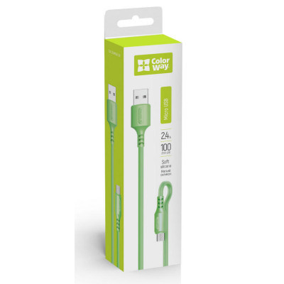 Дата кабель USB 2.0 AM to Micro 5P 1.0m soft silicone green ColorWay (CW-CBUM042-GR)