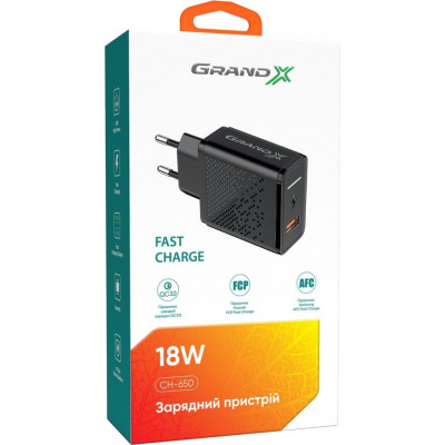 Зарядний пристрій Grand-X Fast Charge 3-в-1 Quick Charge 3.0, FCP, AFC, 18W CH-650 (CH-650)