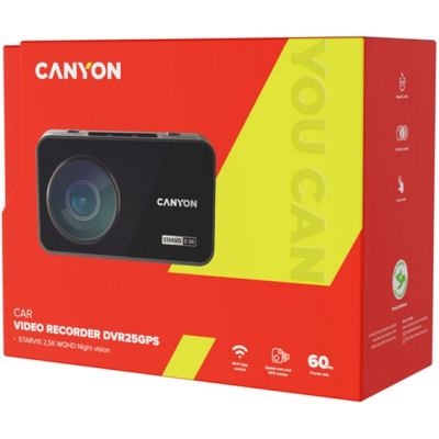 Відеореєстратор Canyon DVR25GPS WQHD 2.5K 1440p GPS Wi-Fi Black (CND-DVR25GPS)