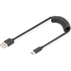 Дата кабель USB 2.0 AM to Type-C 1.0m (0.32m) spiral black Digitus (AK-300430-006-S)
