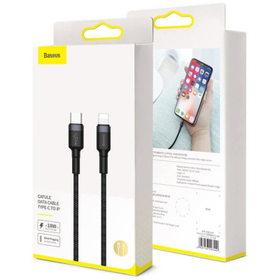 Дата кабель USB-C to Lightning 1.0m 18W 2.1A Cafule Black-Grey Baseus (CATLKLF-G1)