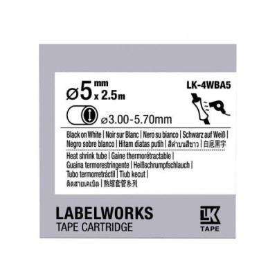 Стрічка для принтера етикеток UKRMARK трубка термозбіжна сумісна з LK4WBA5, 9мм х 2,5м, black on white (LK4WBA5_)