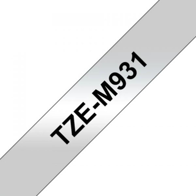 Стрічка для принтера етикеток UKRMARK B-TM931P, 12мм х 8м, black on matte silver, совместимая с TZeM931, ламинированная (CBTM931)
