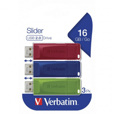 USB флеш накопичувач Verbatim 3x16GB Slider Red/Blue/Green USB 2.0 (49326)