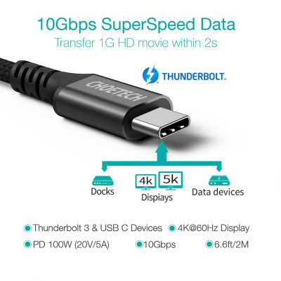 Дата кабель USB-С to USB-С 2.0m 100W 4K60Hz USB3.1 GEN2 Choetech (XCC-1007-V2-BK)