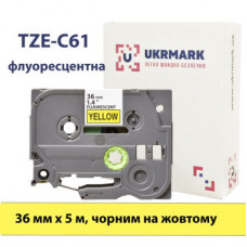 Стрічка для принтера етикеток UKRMARK B-Fc-TC61P-BK/YE, аналог TZeC61, флуорисцентна, 36 мм х 8 м, black on yellow (00786)