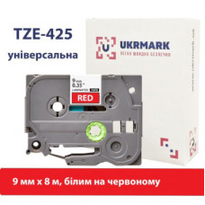 Стрічка для принтера етикеток UKRMARK B-T425P, ламінована, 9мм х 8м, white on red, аналог TZe425 (CBTZ425)