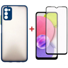 Чохол до мобільного телефона Dengos Kit for Samsung Galaxy A03s case + glass (Blue) (DG-KM-25)