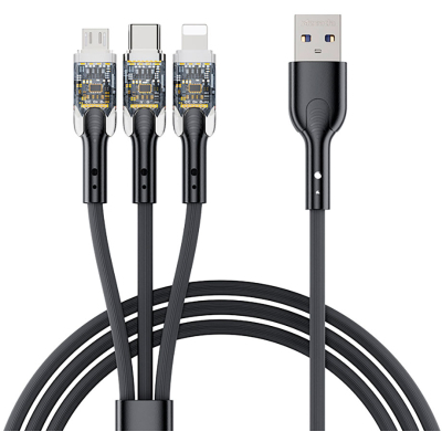 Дата кабель USB 2.0 AM to Lightning + Micro 5P + Type-C PD-B94th Black Proda (PD-B94th-BK)