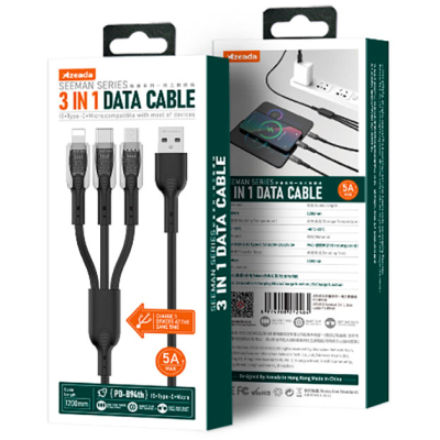 Дата кабель USB 2.0 AM to Lightning + Micro 5P + Type-C PD-B94th Black Proda (PD-B94th-BK)