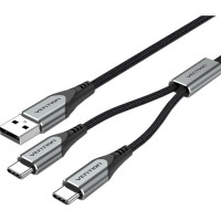 Дата кабель USB 2.0 AM to 2хUSB-C M 1.0m Y-Splitter Charging Cable 2.4А 480Mbps Aluminum Al Vention (CQOHF)