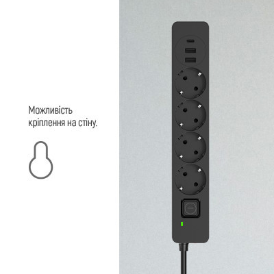 Мережевий фільтр живлення ColorWay CW-CHE432PDB, 4 розетки/3USB 2M (CW-CHE432PDB)