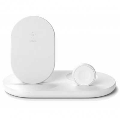 Зарядний пристрій Belkin 3-in-1 Wireless Pad/Stand/Apple Watch, white (WIZ001VFWH)