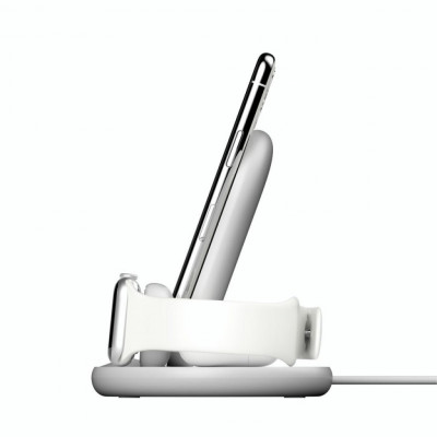 Зарядний пристрій Belkin 3-in-1 Wireless Pad/Stand/Apple Watch, white (WIZ001VFWH)