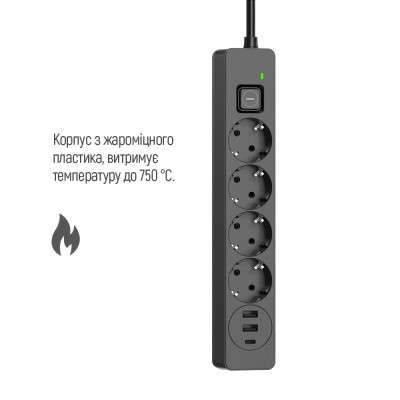 Мережевий фільтр живлення ColorWay CW-CHE435PDB, 4 розетки/3USB 5M (CW-CHE435PDB)