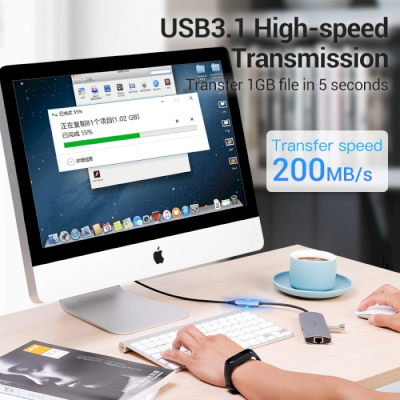 Дата кабель USB-C 3.1 M/F 1.0m 60W (20V/3A) 4K60HZ Thunderbolt 3 Vention (TABHF)