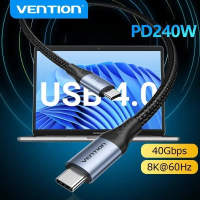 Дата кабель USB-C to USB-C 1.0m USB4.0 240W (50V/5A) 8K60Hz Thunderbolt 4 Gray Aluminum Alloy Vention (TAVHF)