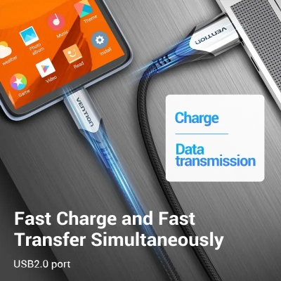 Дата кабель USB 2.0 AM to Micro 5P 0.25m 3.0A (18W) PVC Gray Aluminum Alloy Vention (COAHC)