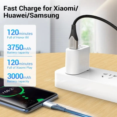 Дата кабель USB 2.0 AM to Micro 5P 0.25m 3.0A (18W) PVC Gray Aluminum Alloy Vention (COAHC)